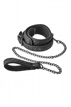Черный ошейник с поводком Collar Leash Diamond